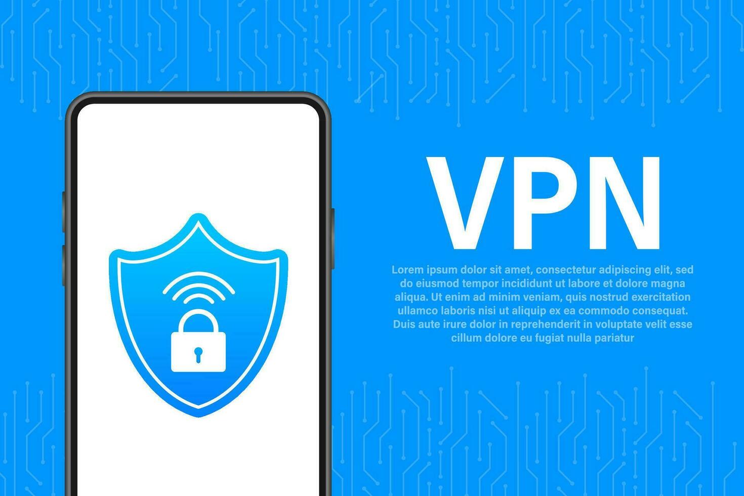 vpn plano azul seguro etiqueta en blanco antecedentes. vector ilustración.