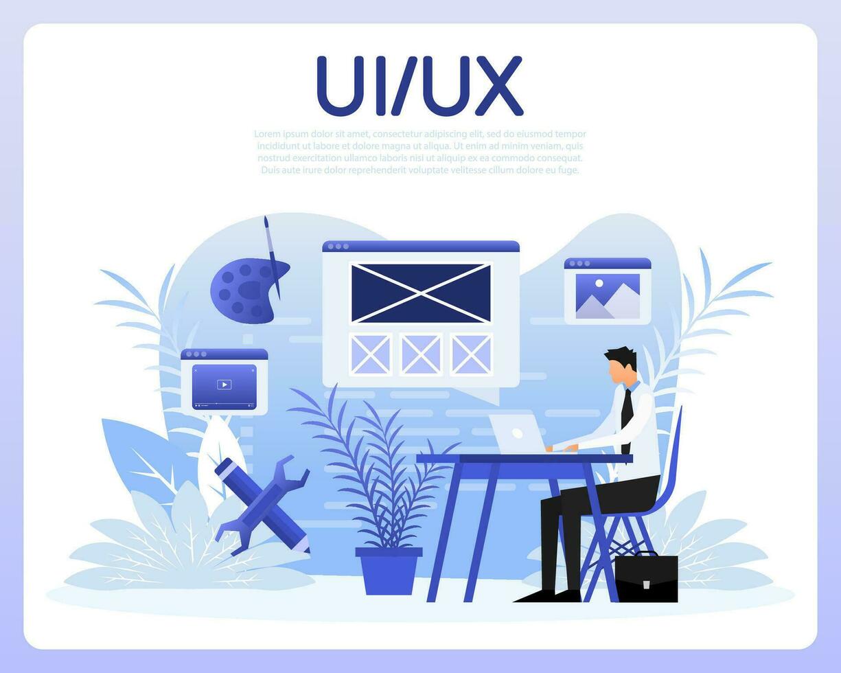 Web UI-UX design, web development. Digital industry. Vector illustration.