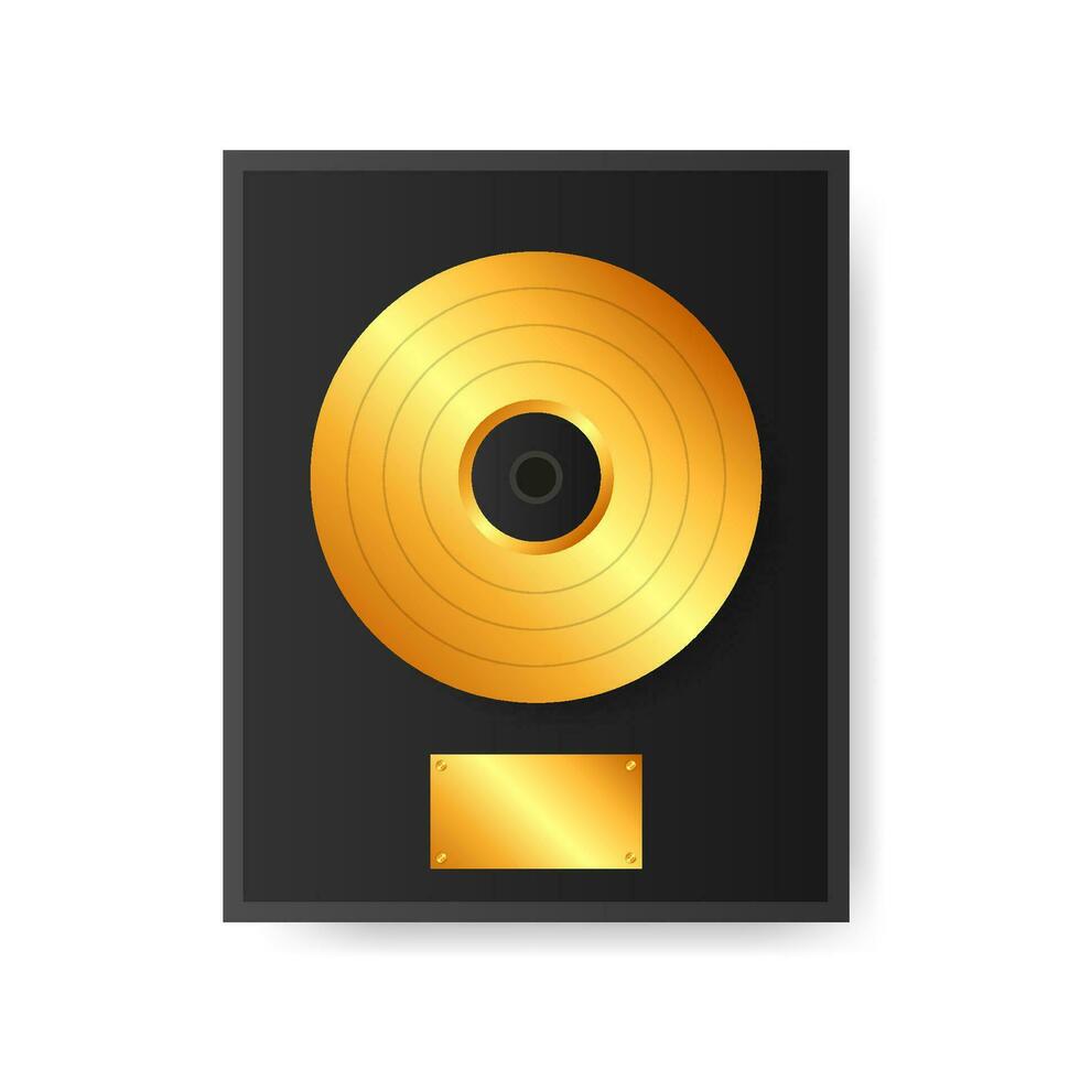 Gold vinyl in frame on wall. Collection disc, template design element. vector