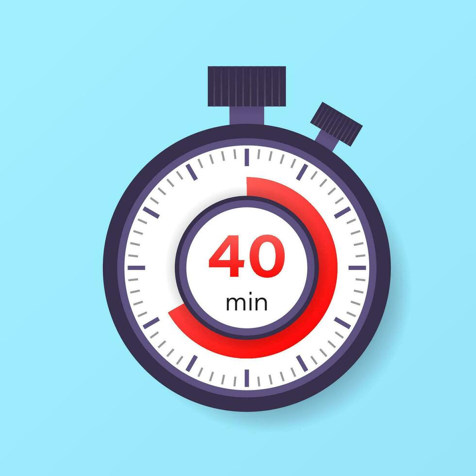 The 40 minutes timer. Stopwatch icon in flat style. vector