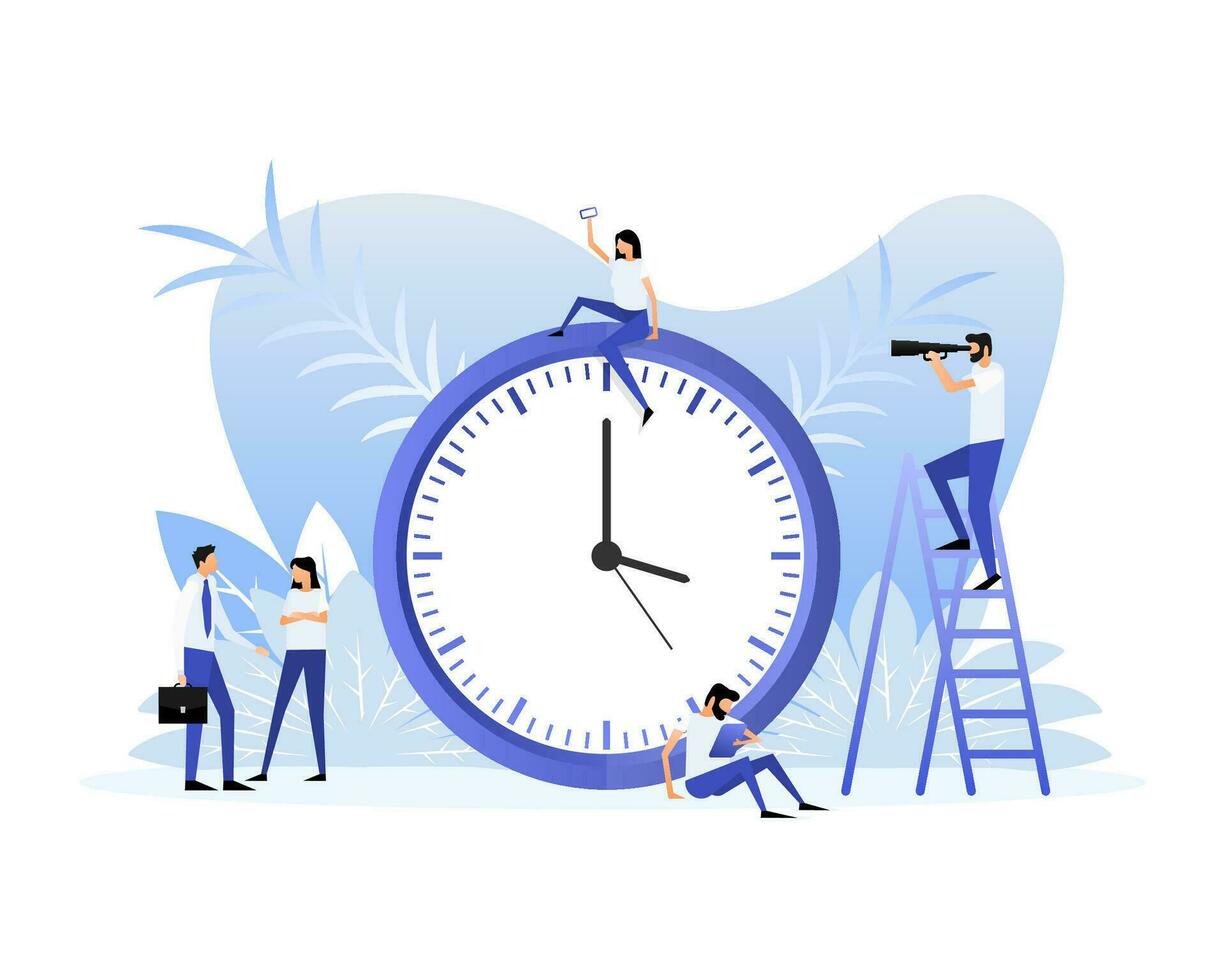 Flat icon with clock people. Time management. Message notification. Calendar reminder vector