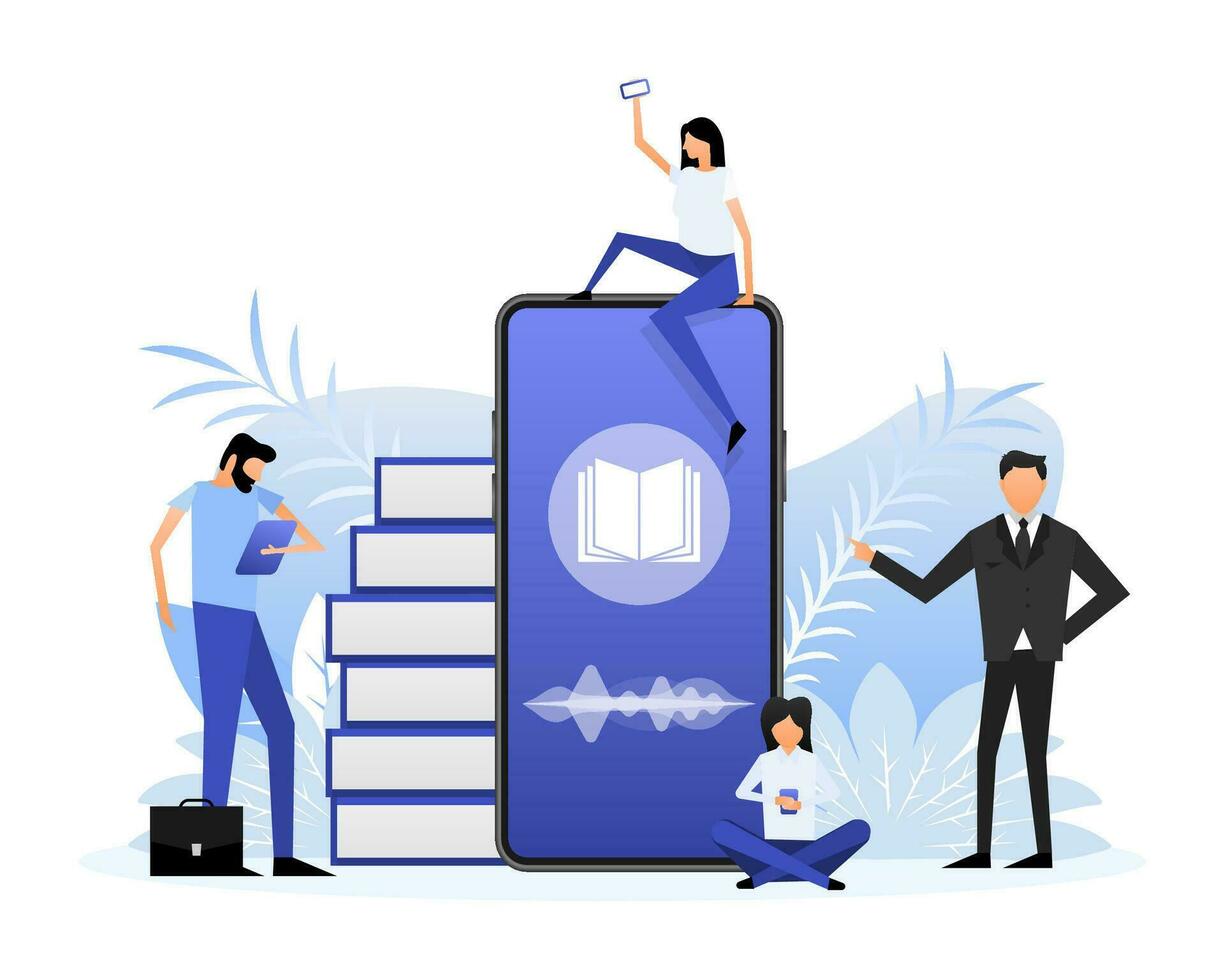 Flat library with people, great design for any purposes. Digital marketing concept vector