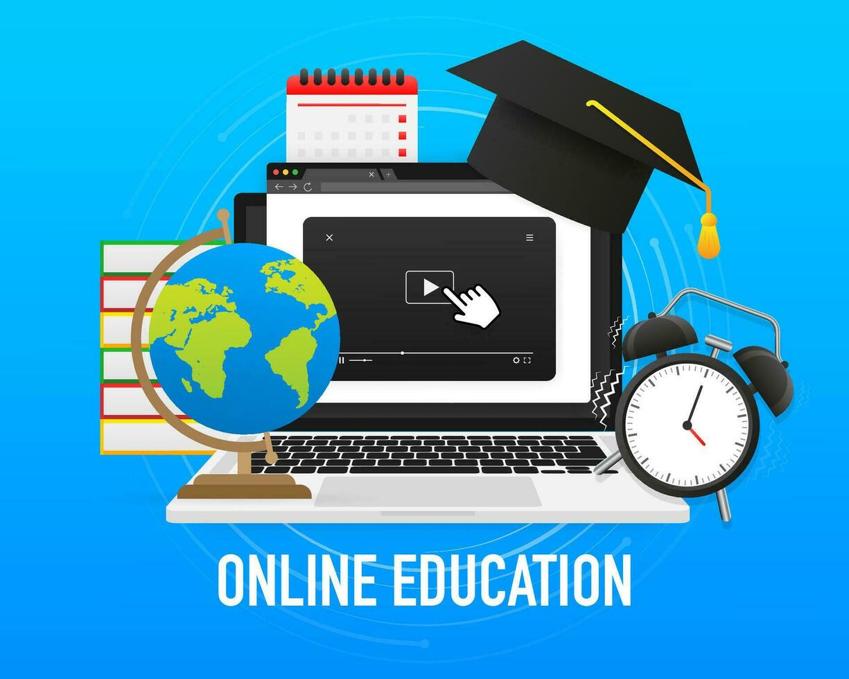 Online education, online study concept. Computer technology flat illustration. Abstract illustration vector