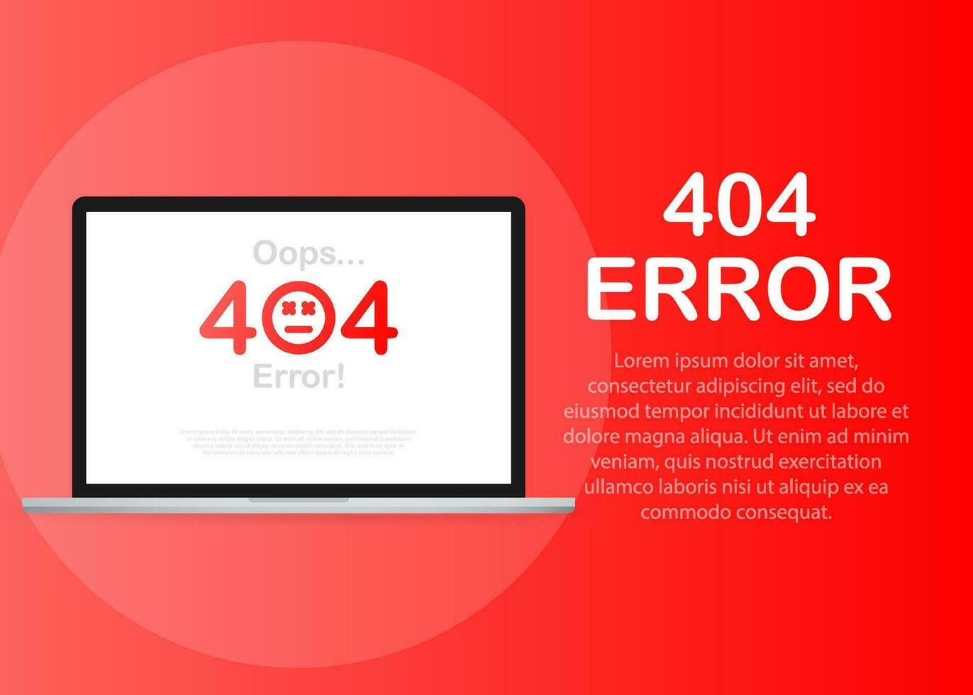 404 error page not found isolated in red background. Vector illustration.