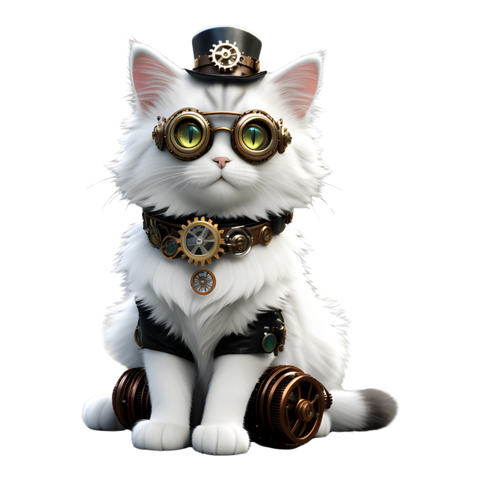 AI generated Cute Cat With Steampunk Style PNG Transparent Background