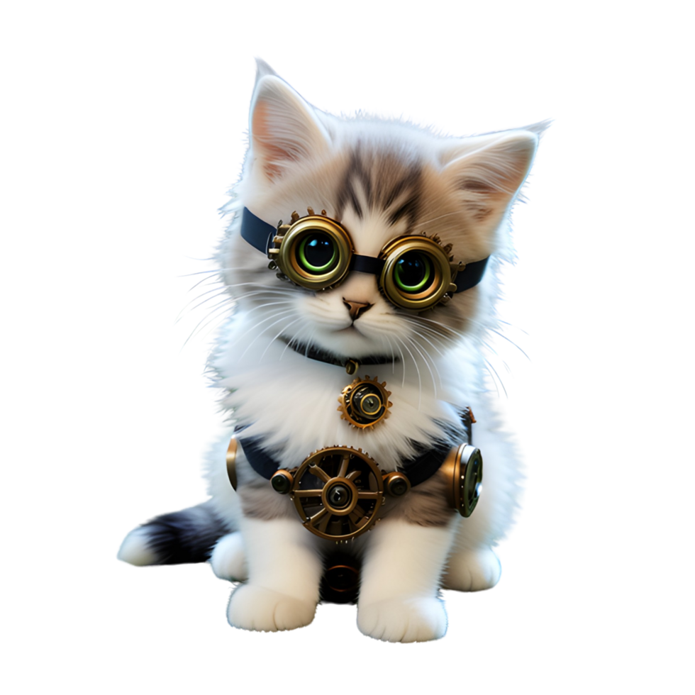 ai genererad söt katt med steampunk stil png transparent bakgrund