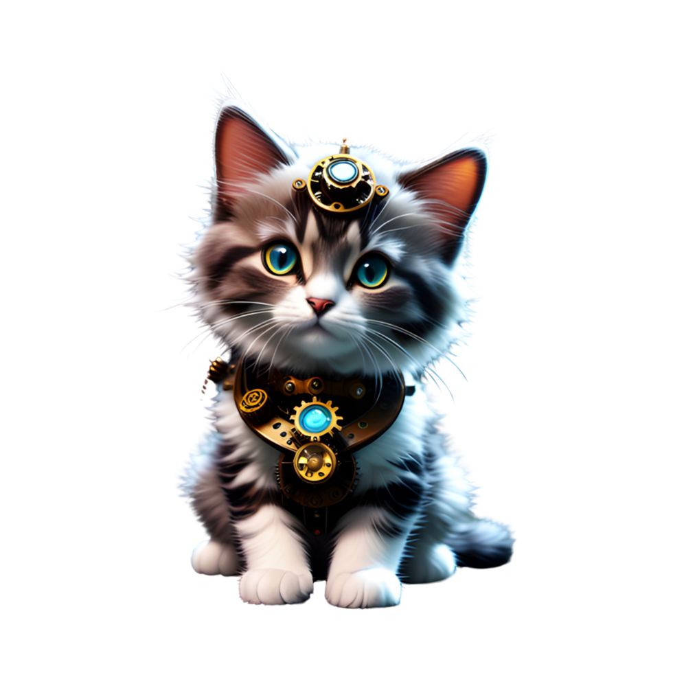 AI generated Cute Cat With Steampunk Style PNG Transparent Background