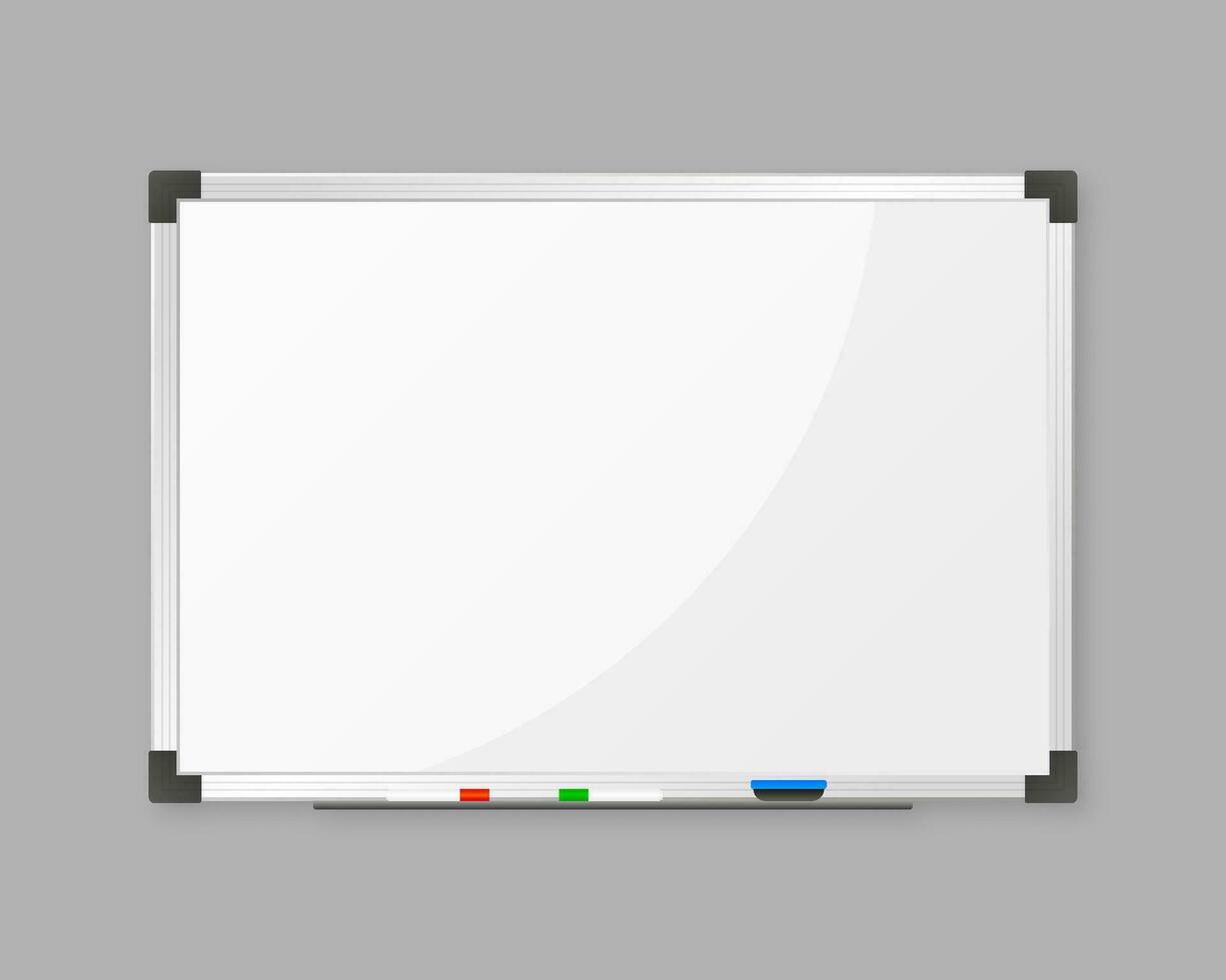 Empty whiteboard with marker, sponge-eraser and magnets. vector