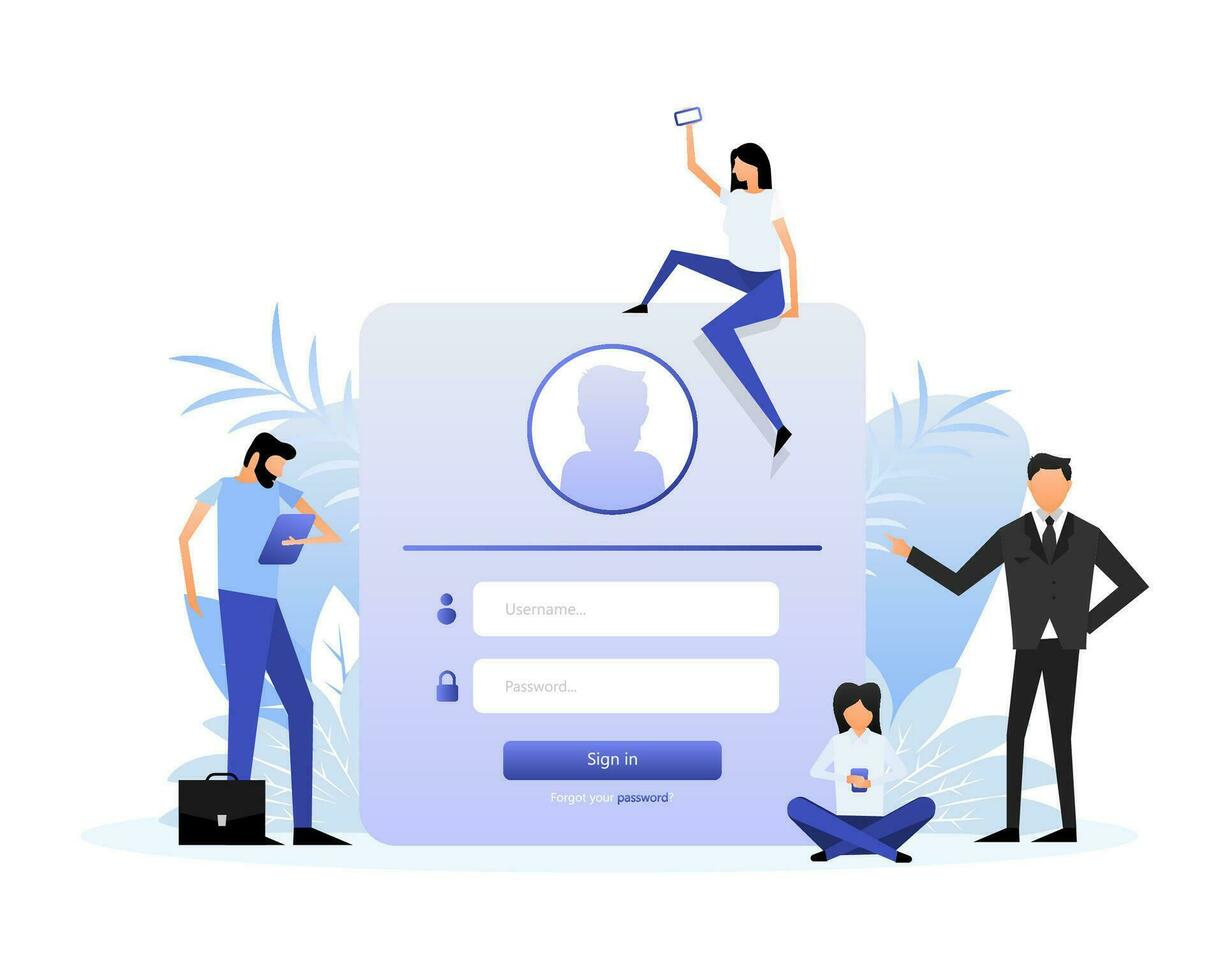 Log in people. Isometric vector illustration. Illustration with sign in people for mobile app design