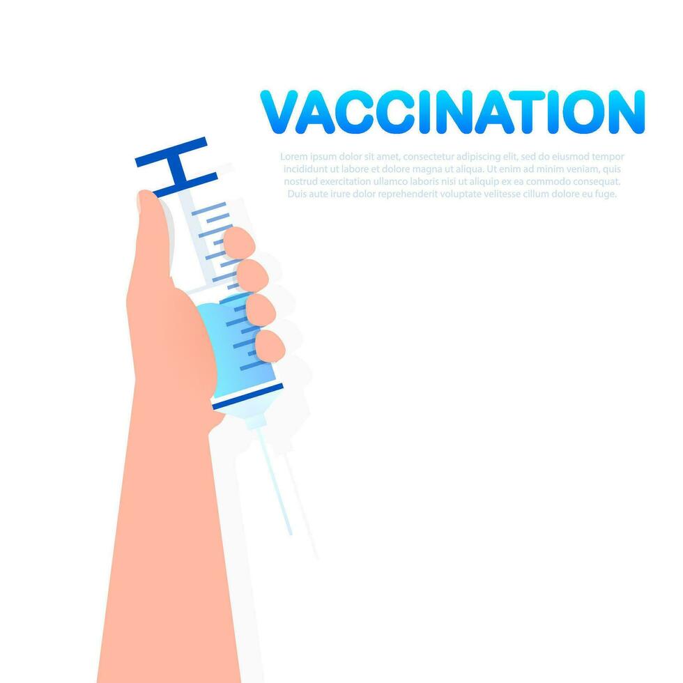 Vaccine COVID-19 vector icon. Syringe and blue vaccine vial. Vector illustration