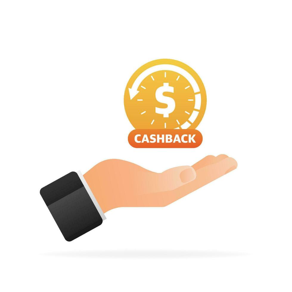 Cartoon icon with cashback in hand. Editable illustration. Fast money concept. Editable stroke vector