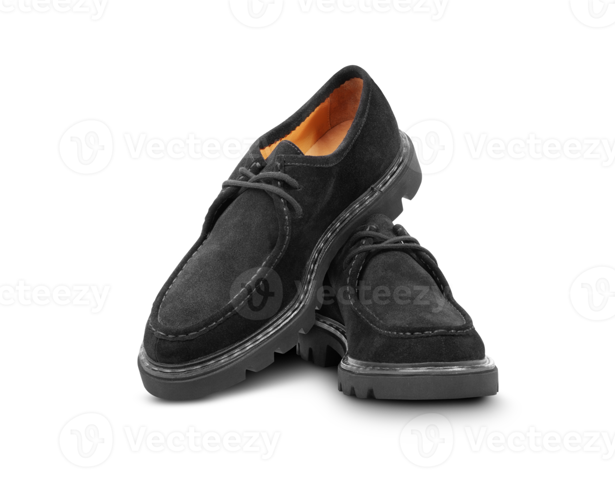 Black suede shoes with laces isolated on a transparent background png