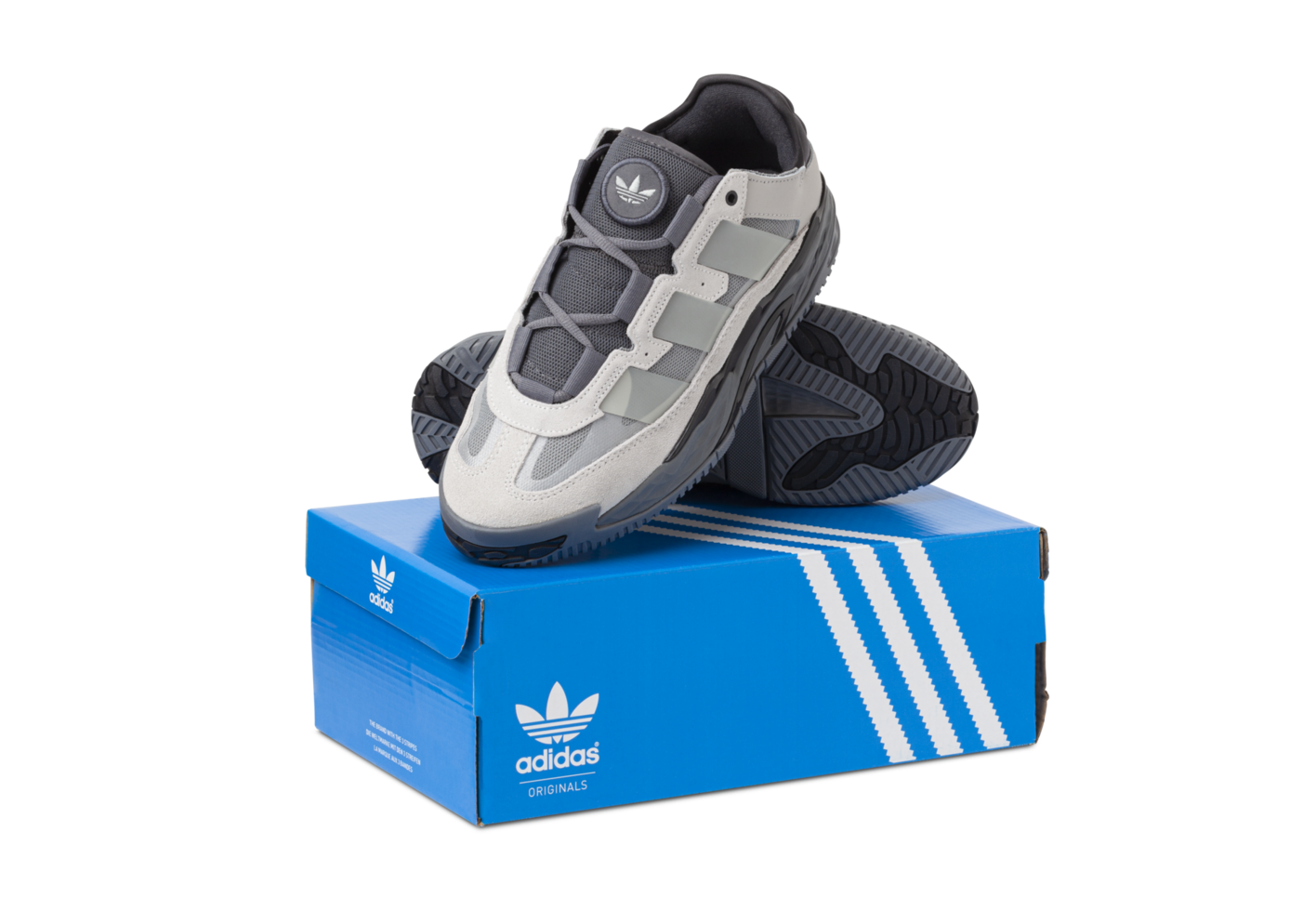 Sneakers Adidas Niteball with blue box isolated on a transparent background png