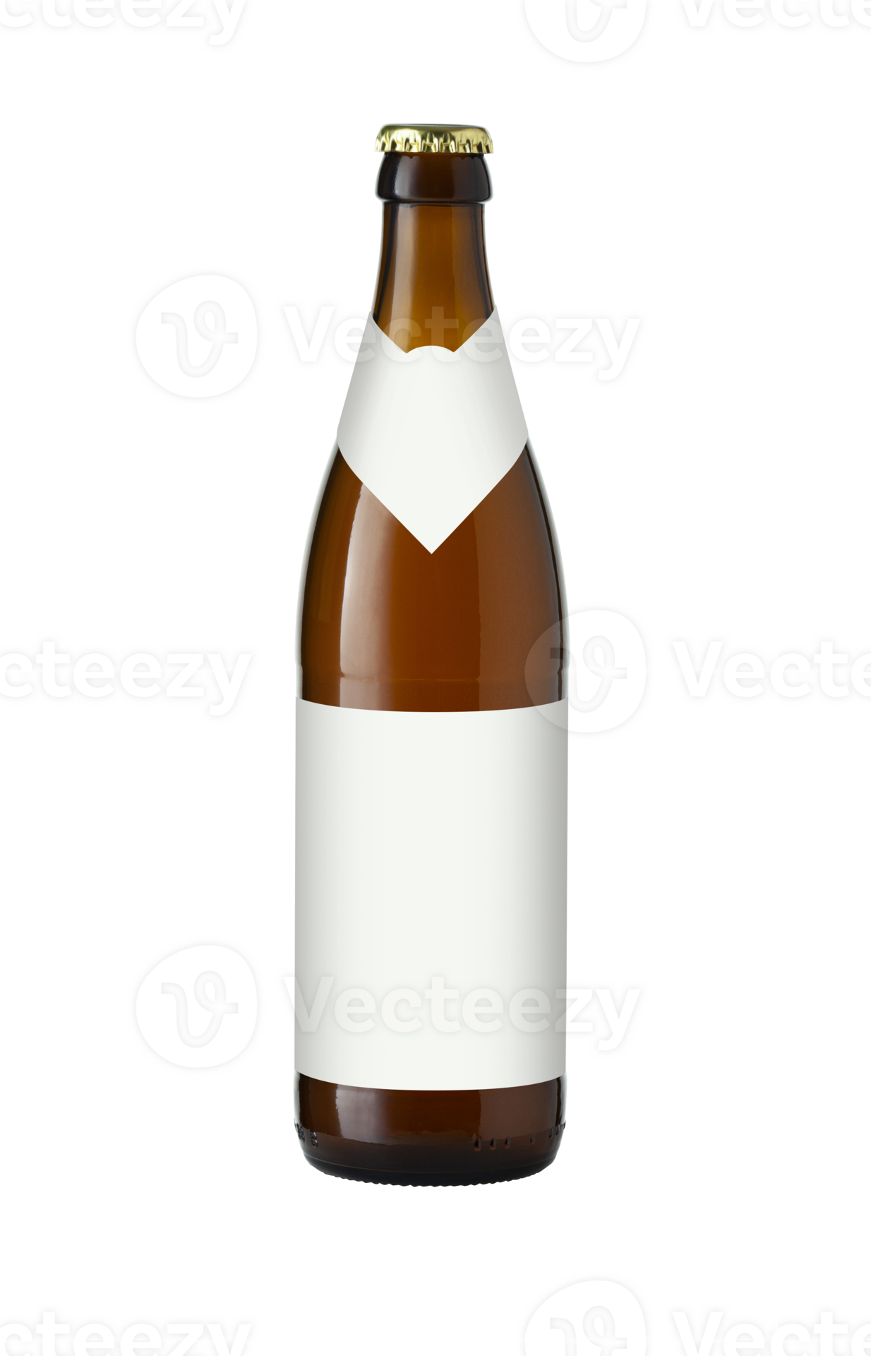 Brown beer bottle with an example label isolated on a transparent