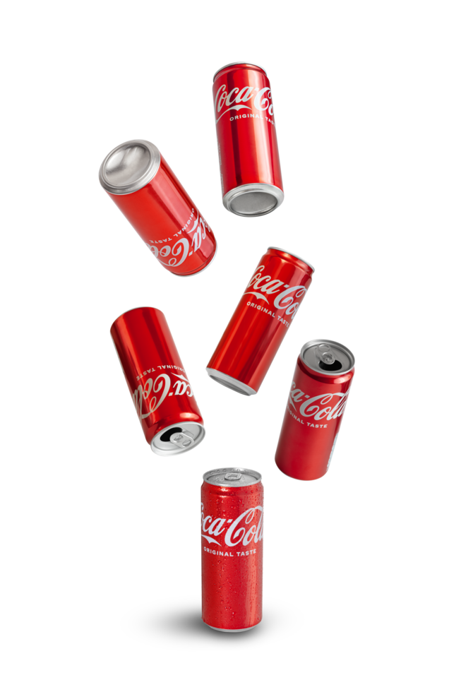 Aluminum can of Coca-Cola with water drops isolated on transparent background png