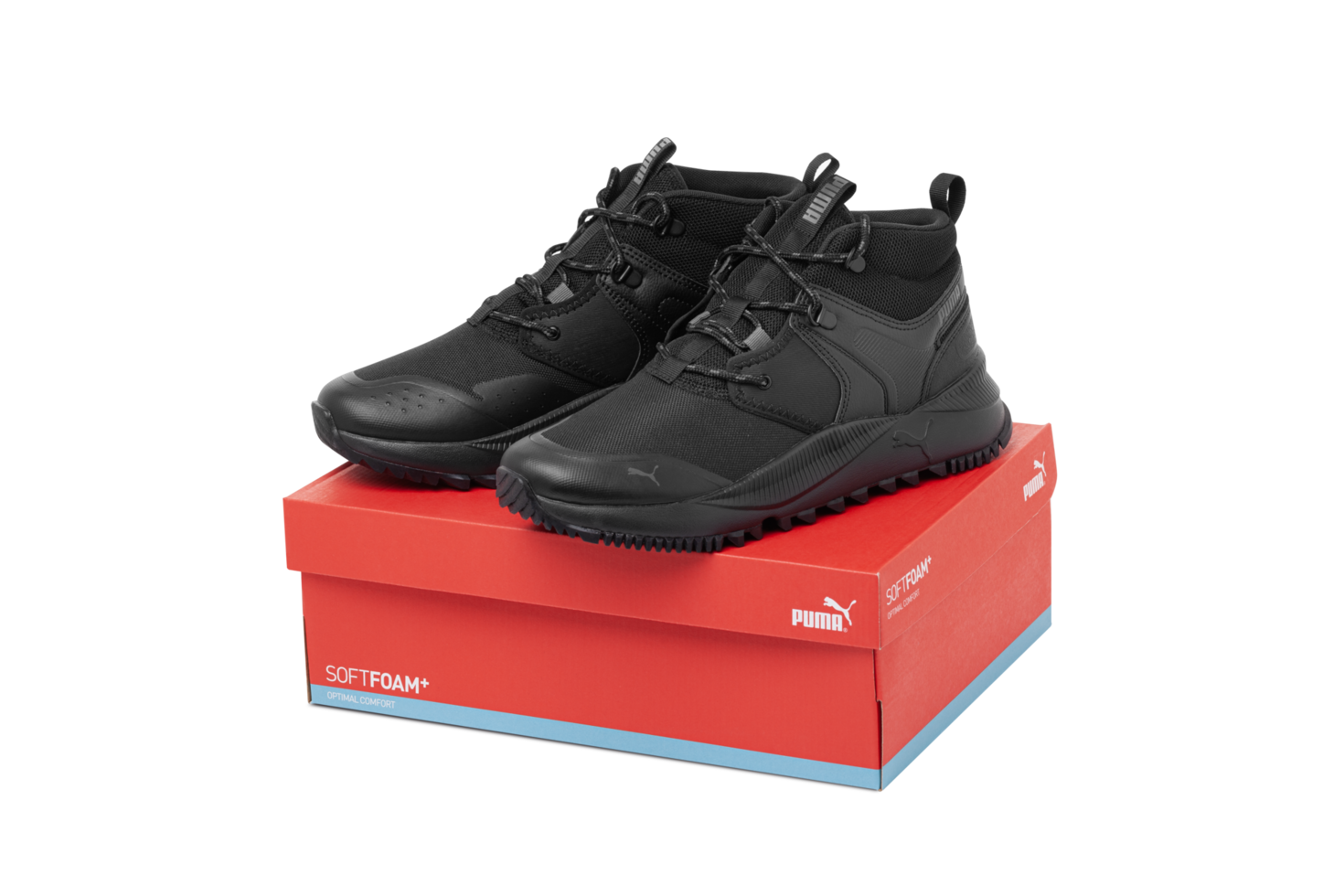 Black PUMA Pacer Future TR sport shoes on red box png