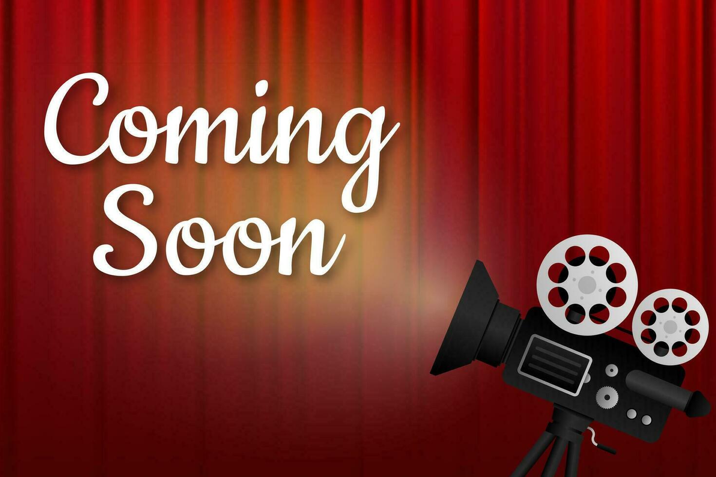 Coming Soon. Old cinema, theater movie round promotion announcement screen vector