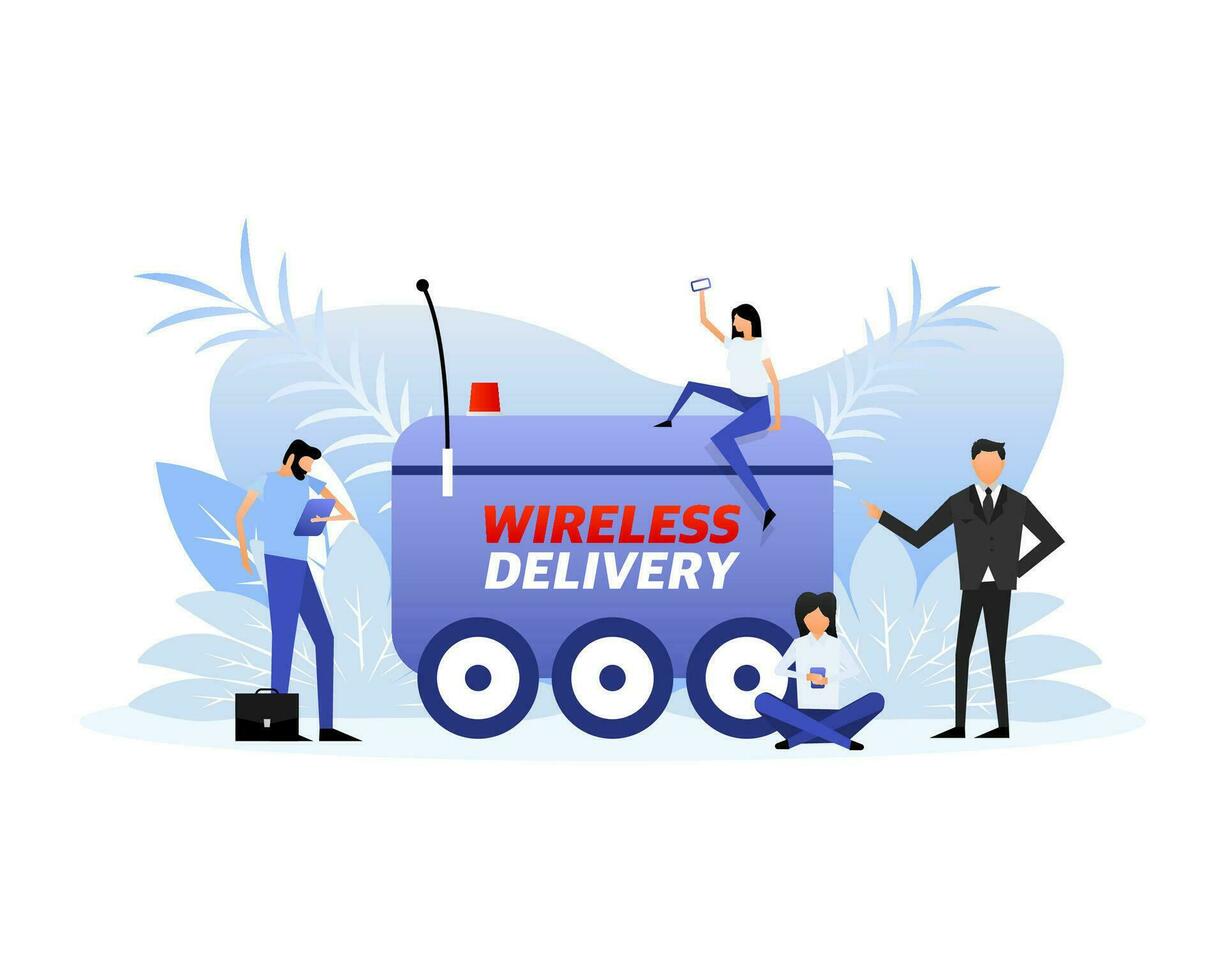 Wireless delivery icon with flat people. Vector illustration