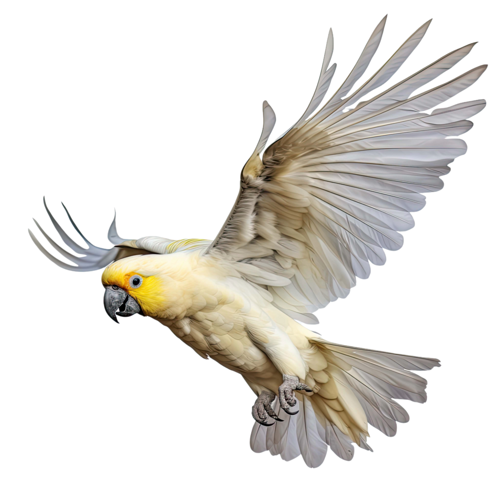 ai gerado lindo cacatua papagaio vôo isolado em transparente fundo png