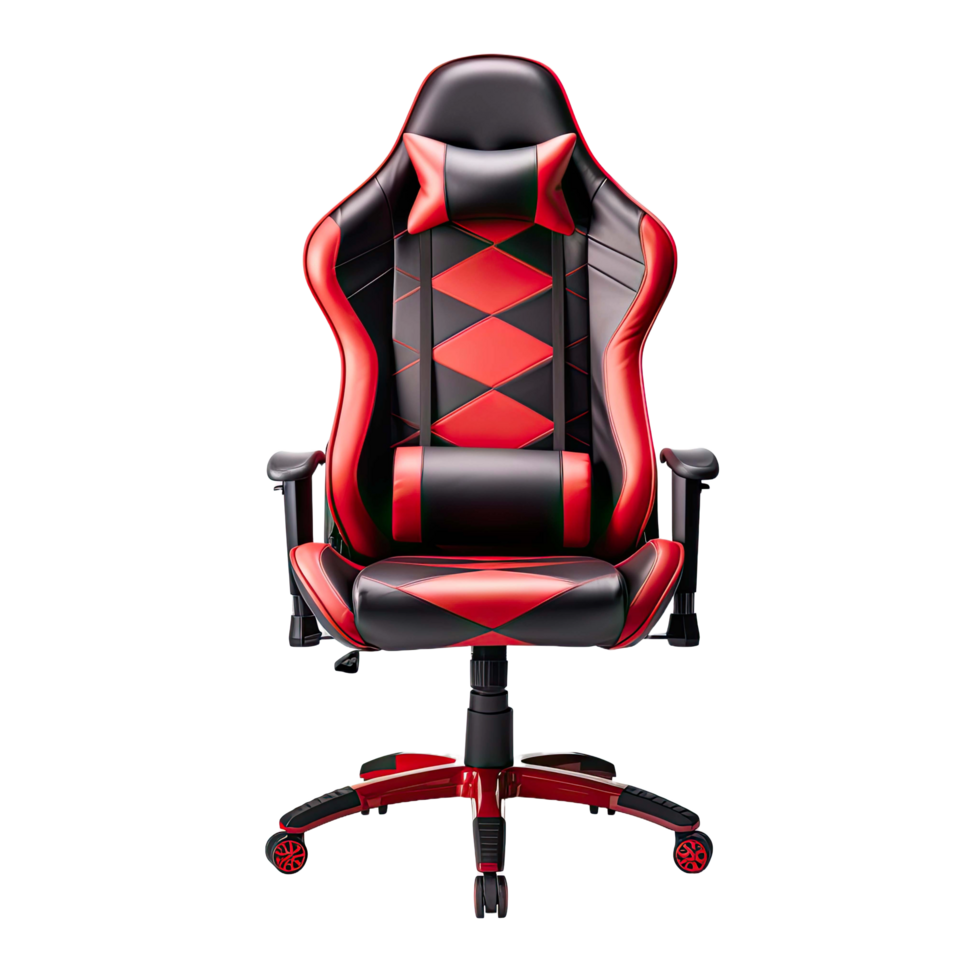 AI generated Black and red computer gaming chair isolated on a transparent background png