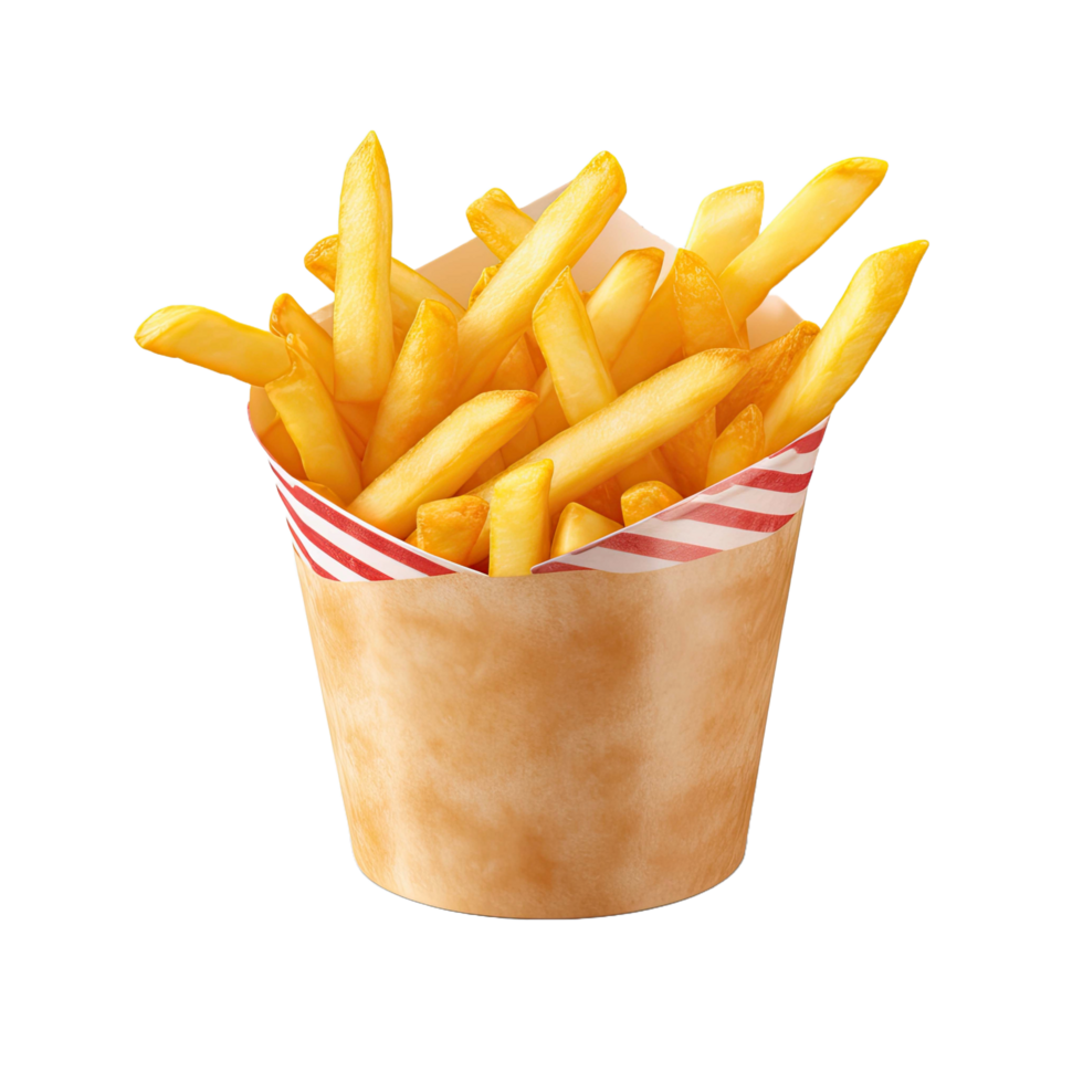 ai généré français frites patates dans papier tasse isolé sur transparent Contexte png