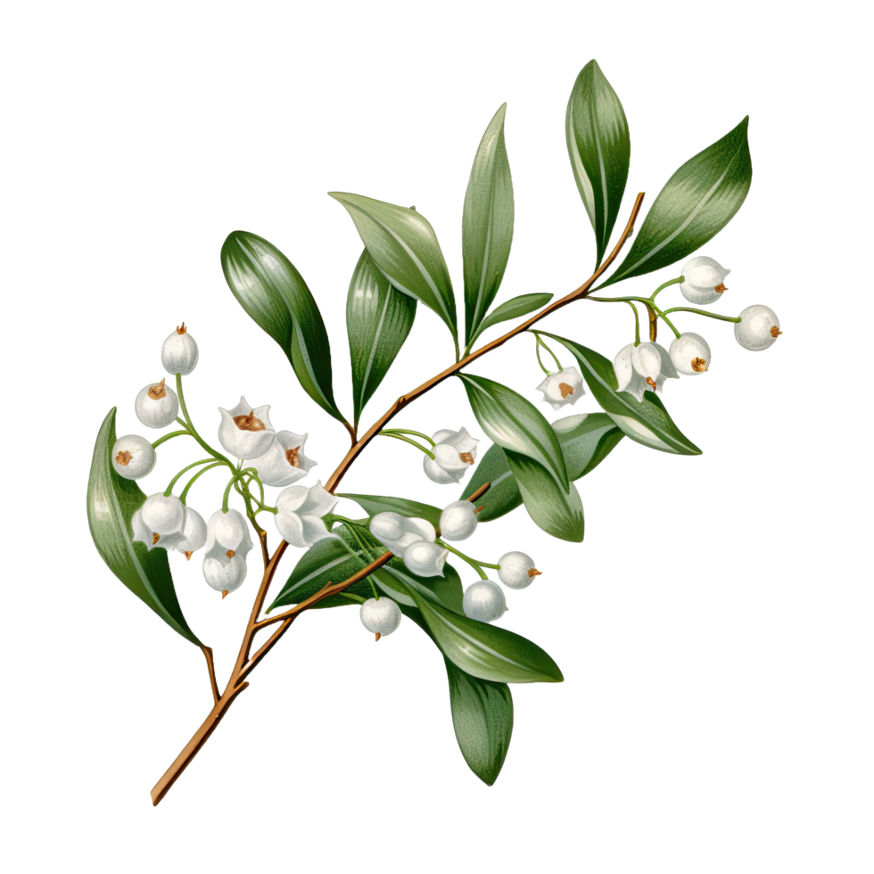 AI generated A mistletoe sprig with white berries isolated on a transparent background png