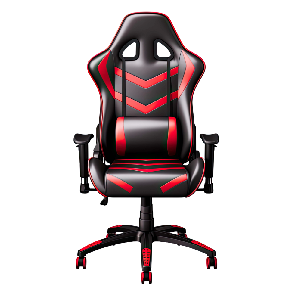 AI generated Black and red computer gaming chair isolated on a transparent background png