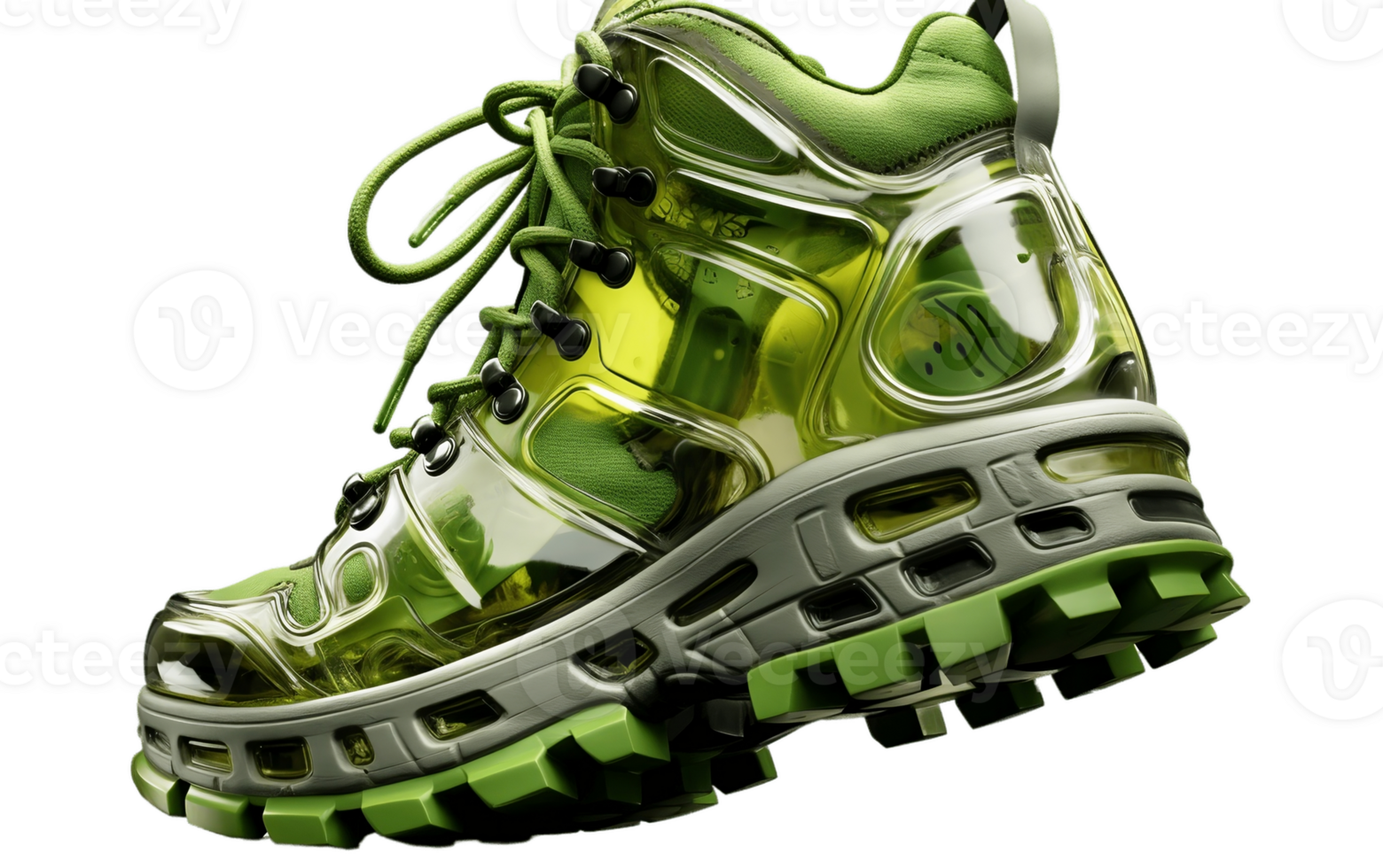 ai generado verde técnico Zapatos en transparente antecedentes png