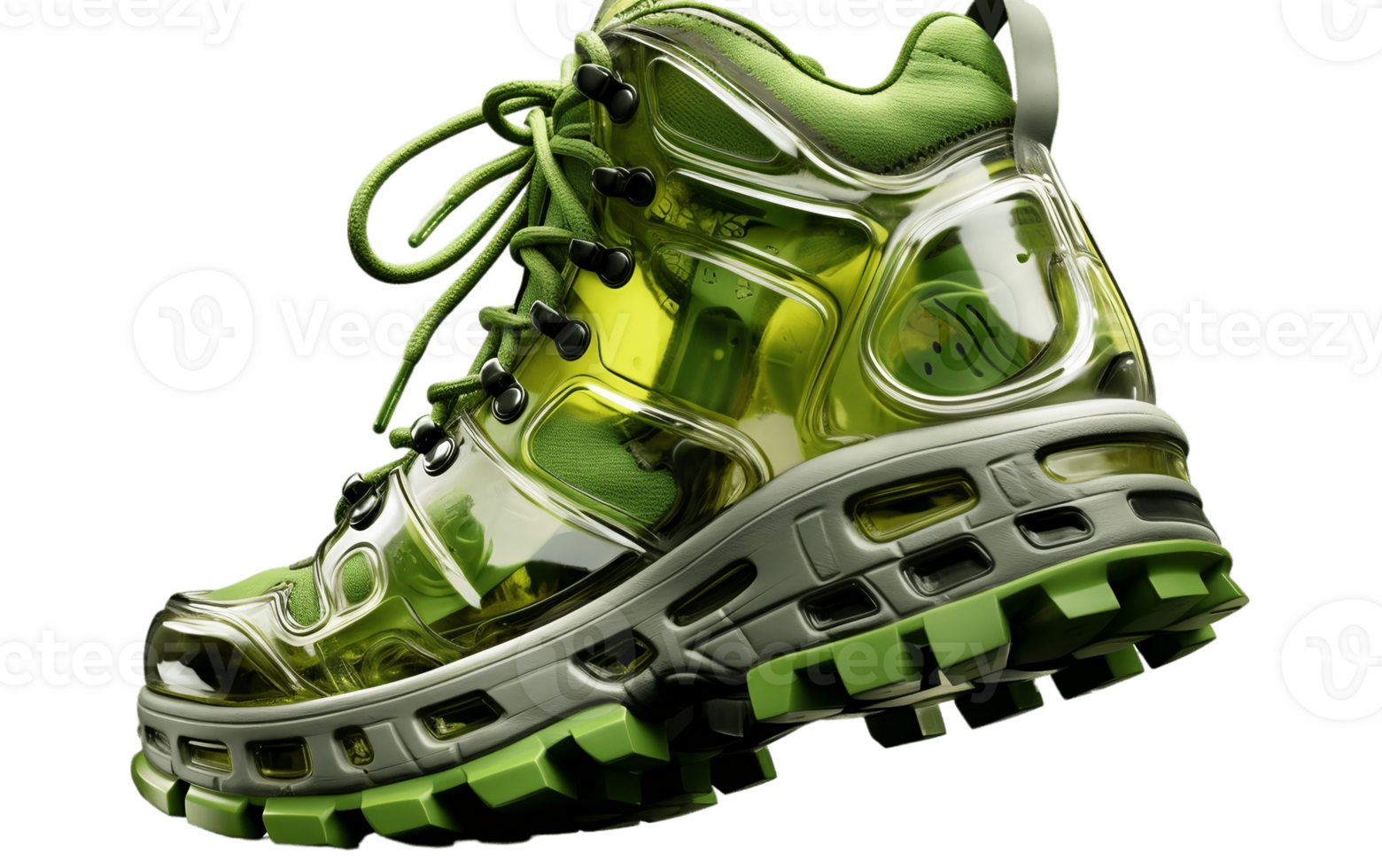 ai generado verde técnico Zapatos en transparente antecedentes png