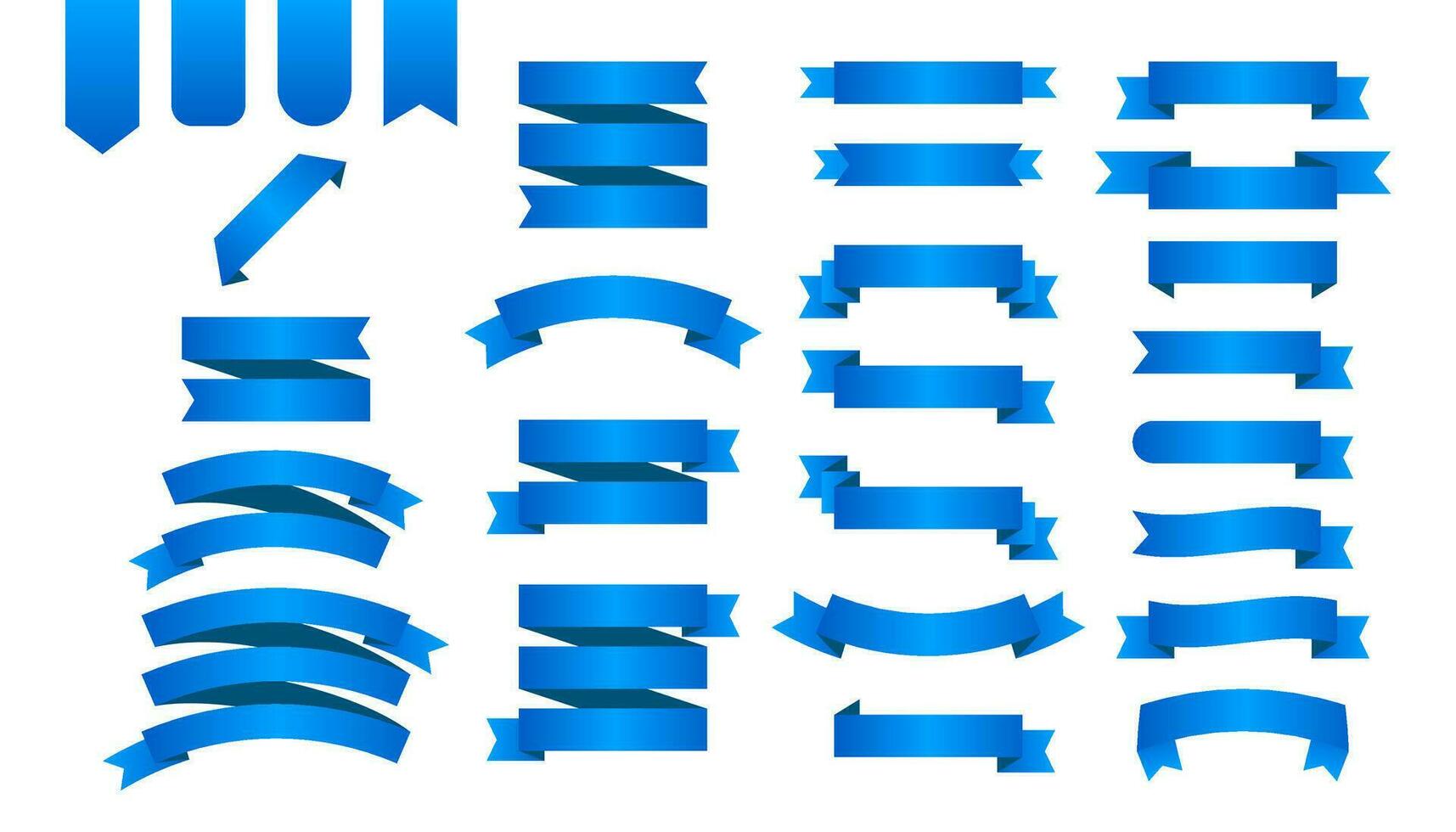 Flat ribbons banners flat isolated on white background, Vector Illustration set of blue tape
