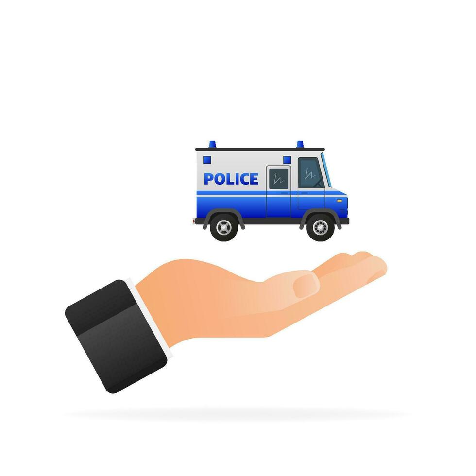 vector ilustración modelo. policía camión con mano.