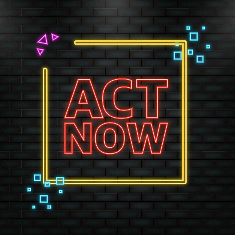 Megaphone blue banner with act now sign. Vector illustration.