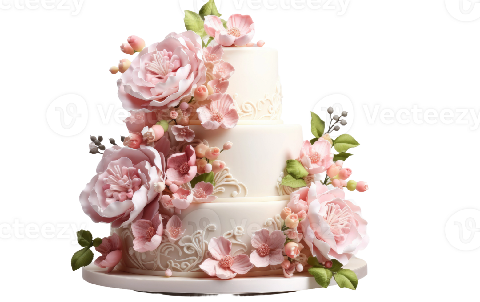 AI generated Floral Wedding Cake on Transparent background png