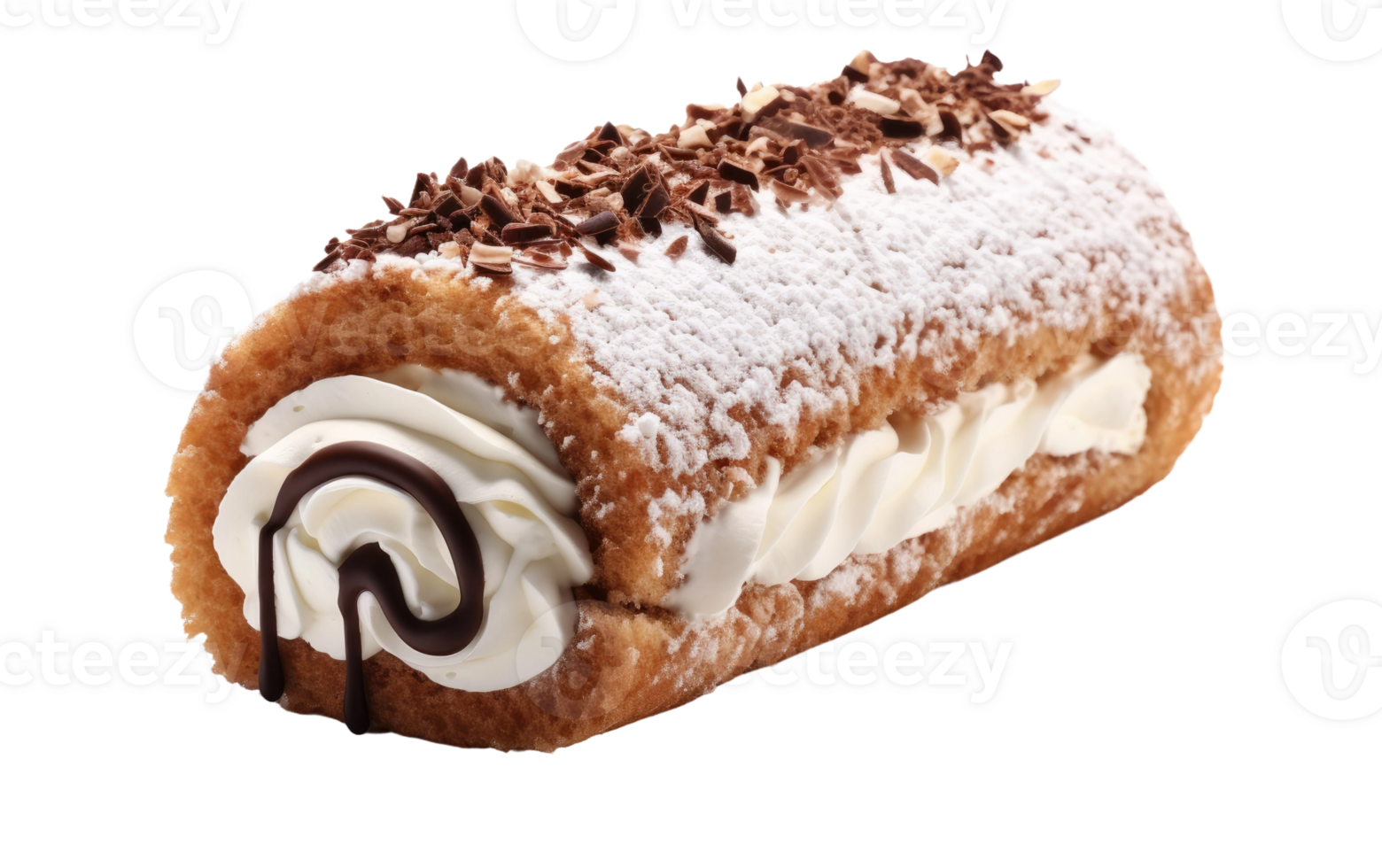 AI generated Swiss Chocolate Cream Roll on Transparent background png