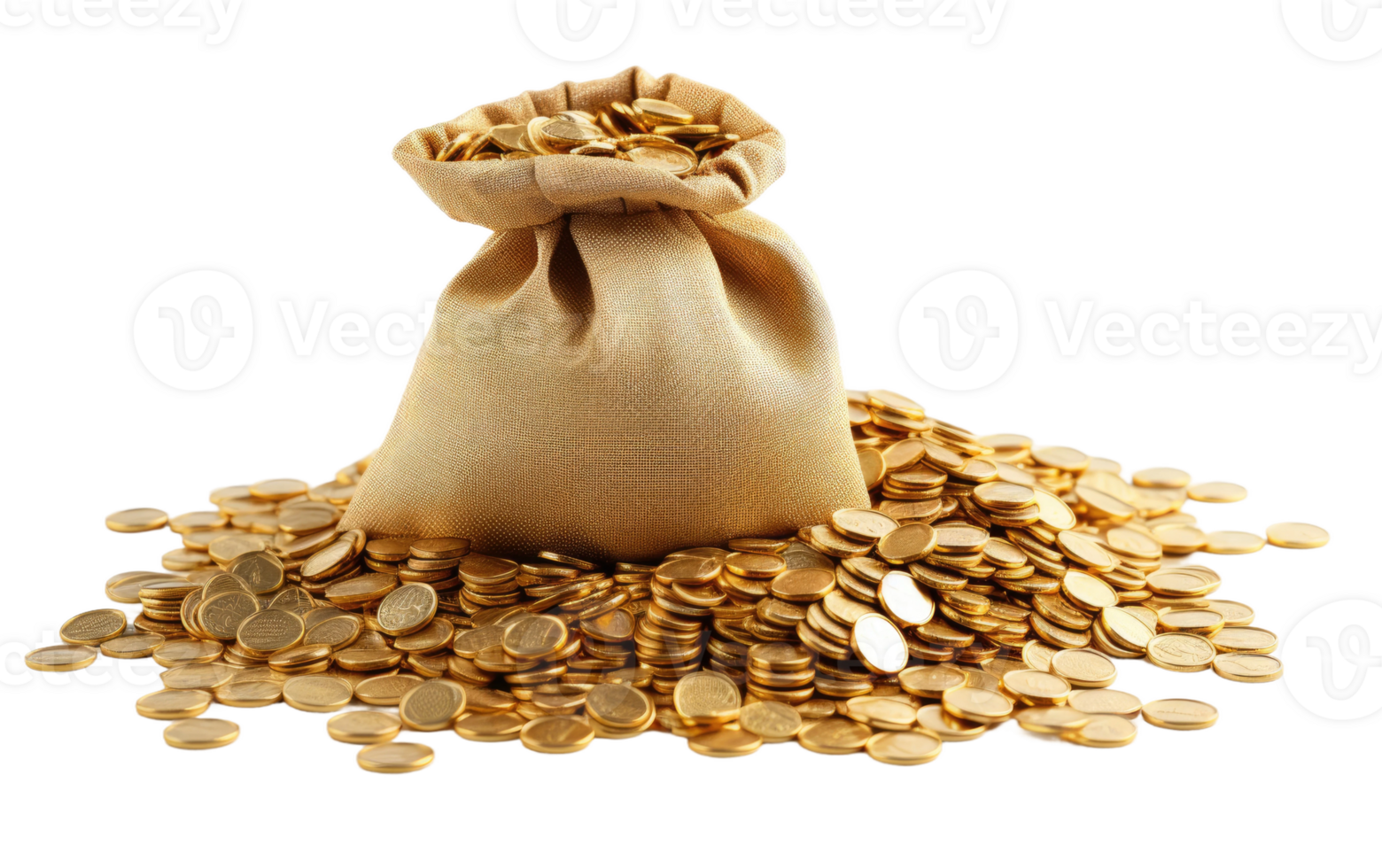 ai generato oro monete nel un' i soldi sacco su trasparente sfondo png
