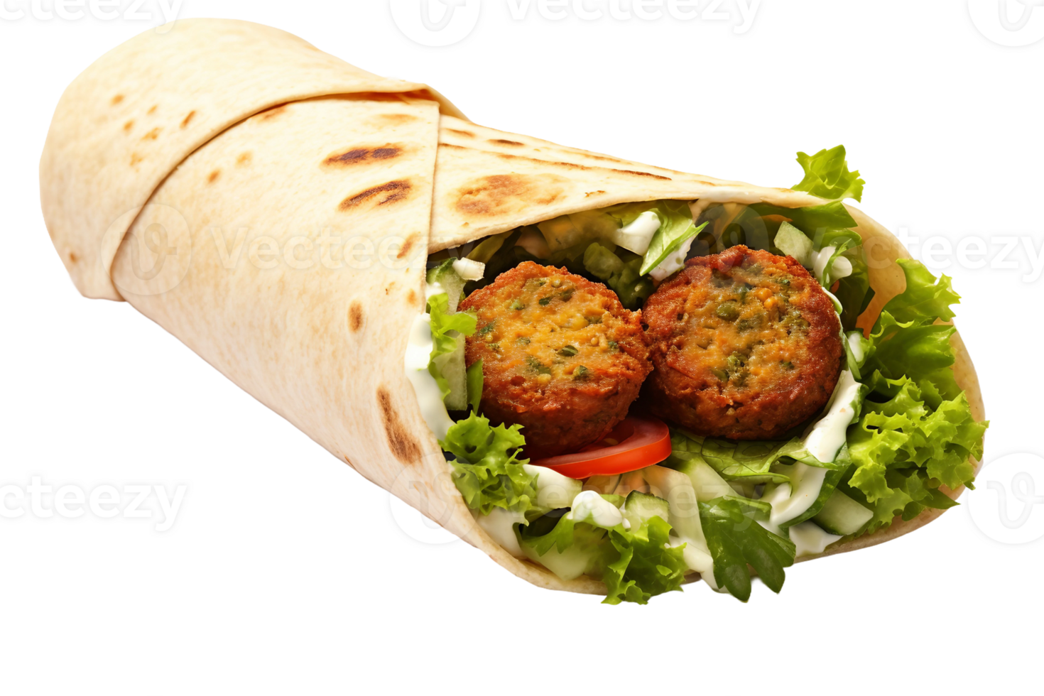 ai generado sabroso falafel envolver comida en transparente antecedentes png