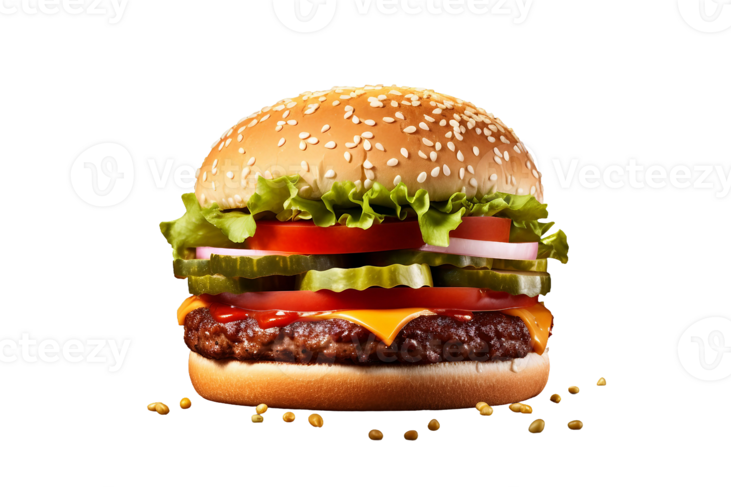 AI generated Savory Beef Burger on Transparent Background png