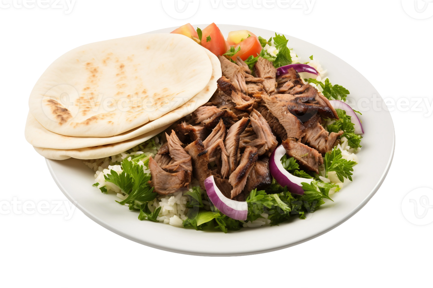 AI generated Delicious Lamb Shawarma Plate on Transparent Background png