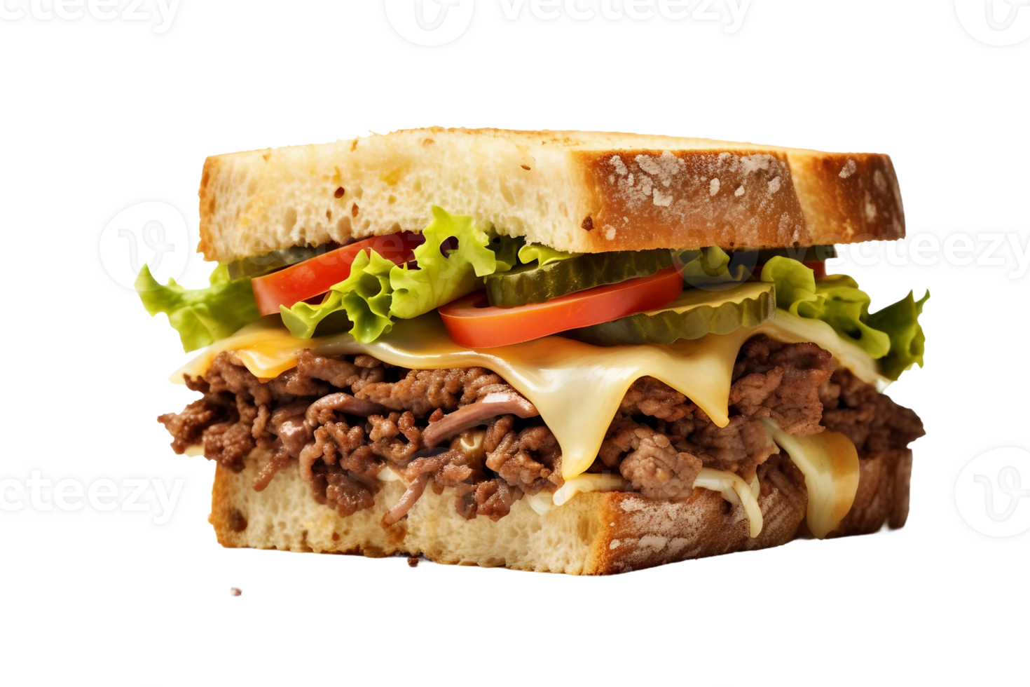 AI generated Savory Delight Beef and Cheese Sandwich on Transparent Background png