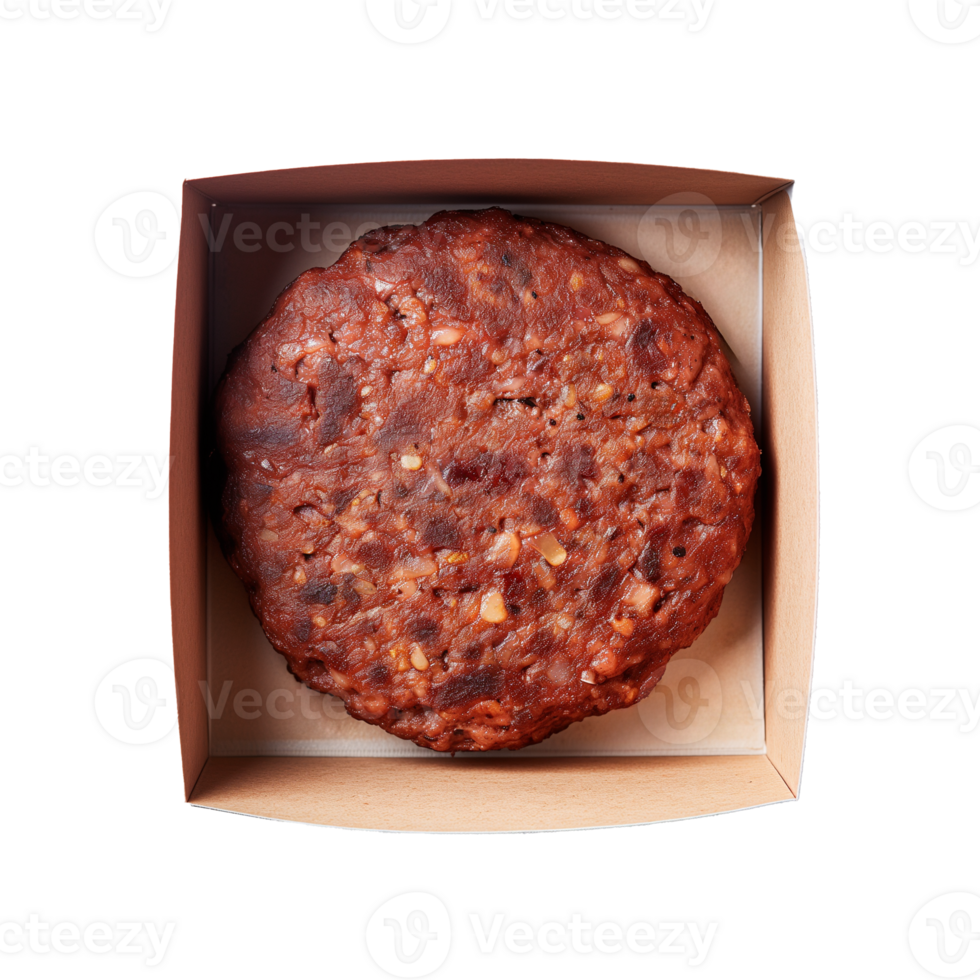 AI generated A box of plant based meat alternative burger patty top view isolated on a transparent background png