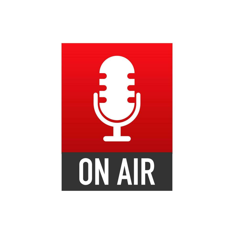 On Air Podcast radio icon. Studio table microphone with broadcast text on air. Vector illustration.
