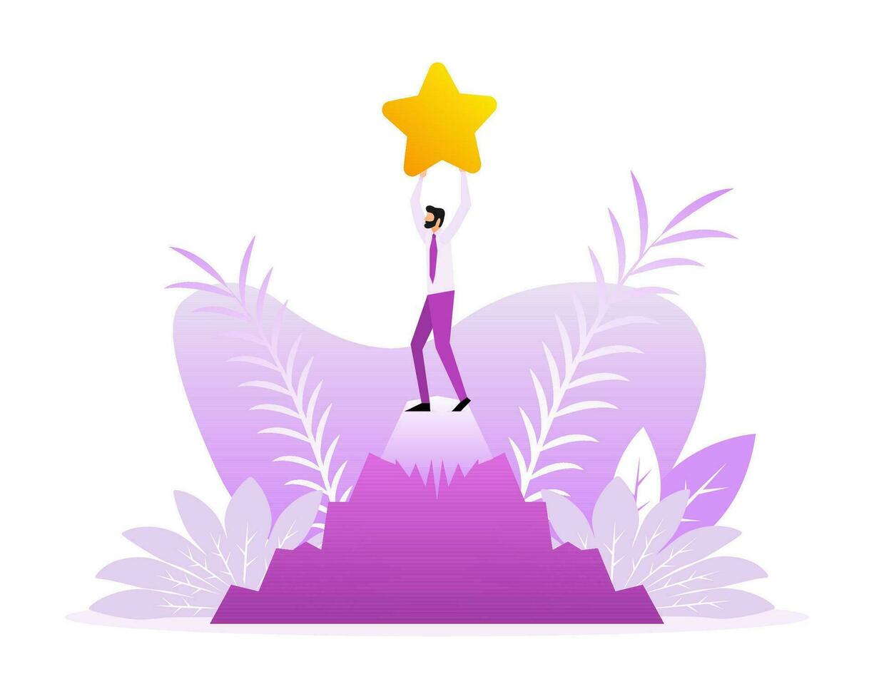 Character Giving Five Star Feedback abstract concept. Vector cartoon character illustration. Winner concept