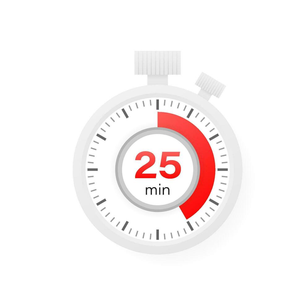 The 25 minutes timer. Stopwatch icon in flat style. vector