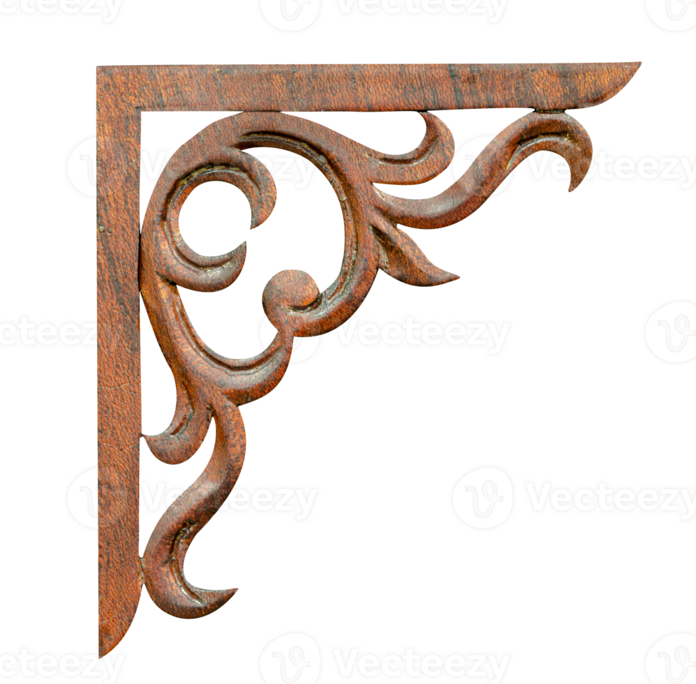 element wood carving with style Thai pattern art isolated png