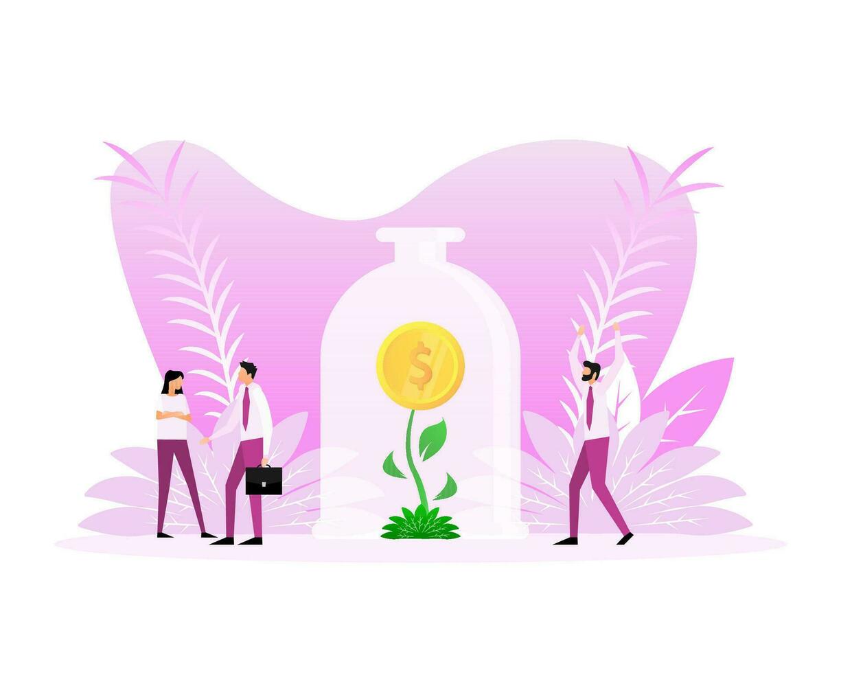 Money growing concept, finance savings tree. Finance performance of return on investment ROI vector