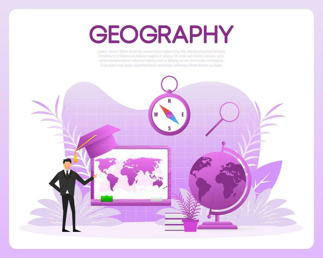 geografía lección. historia colegio sujeto. vector ilustración.