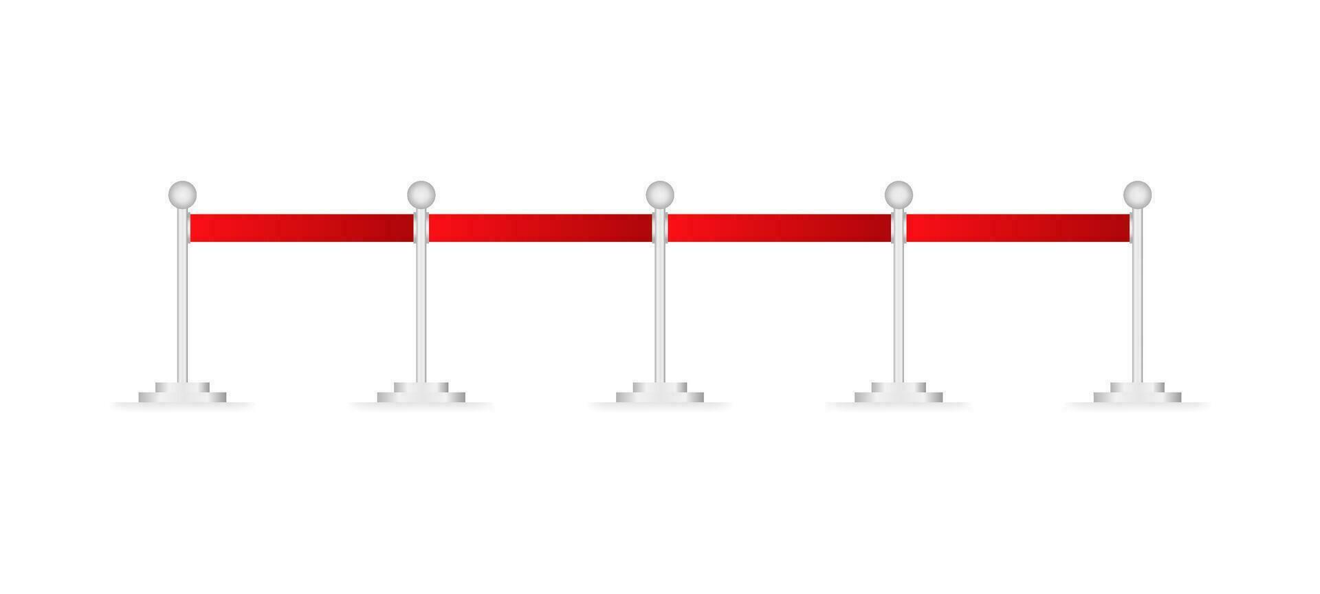 Realistic fence with red ropes on silver stanchions. Exclusive event. Vector illustration.