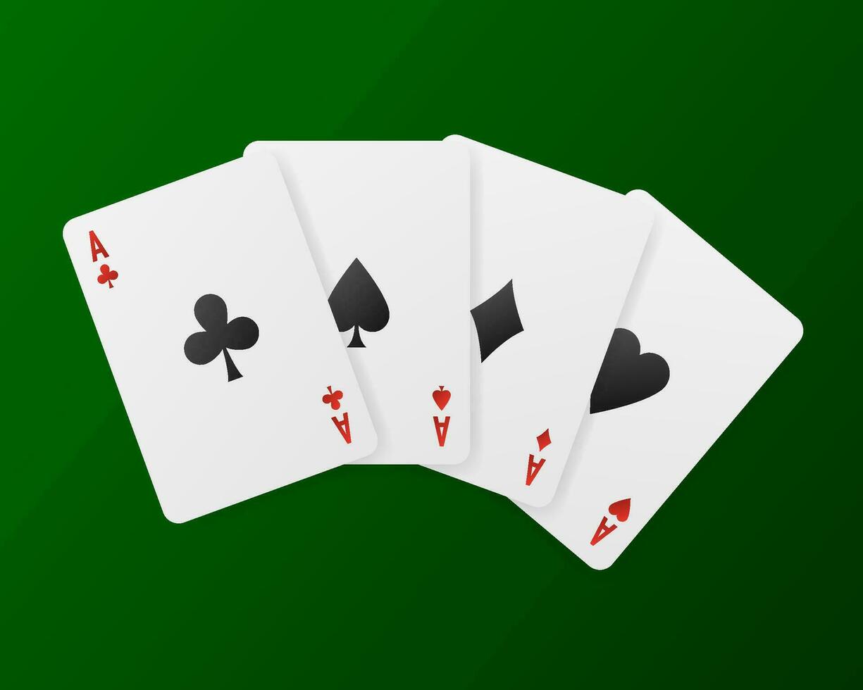 Playing cards in the casino on a green background. Vector illustration.