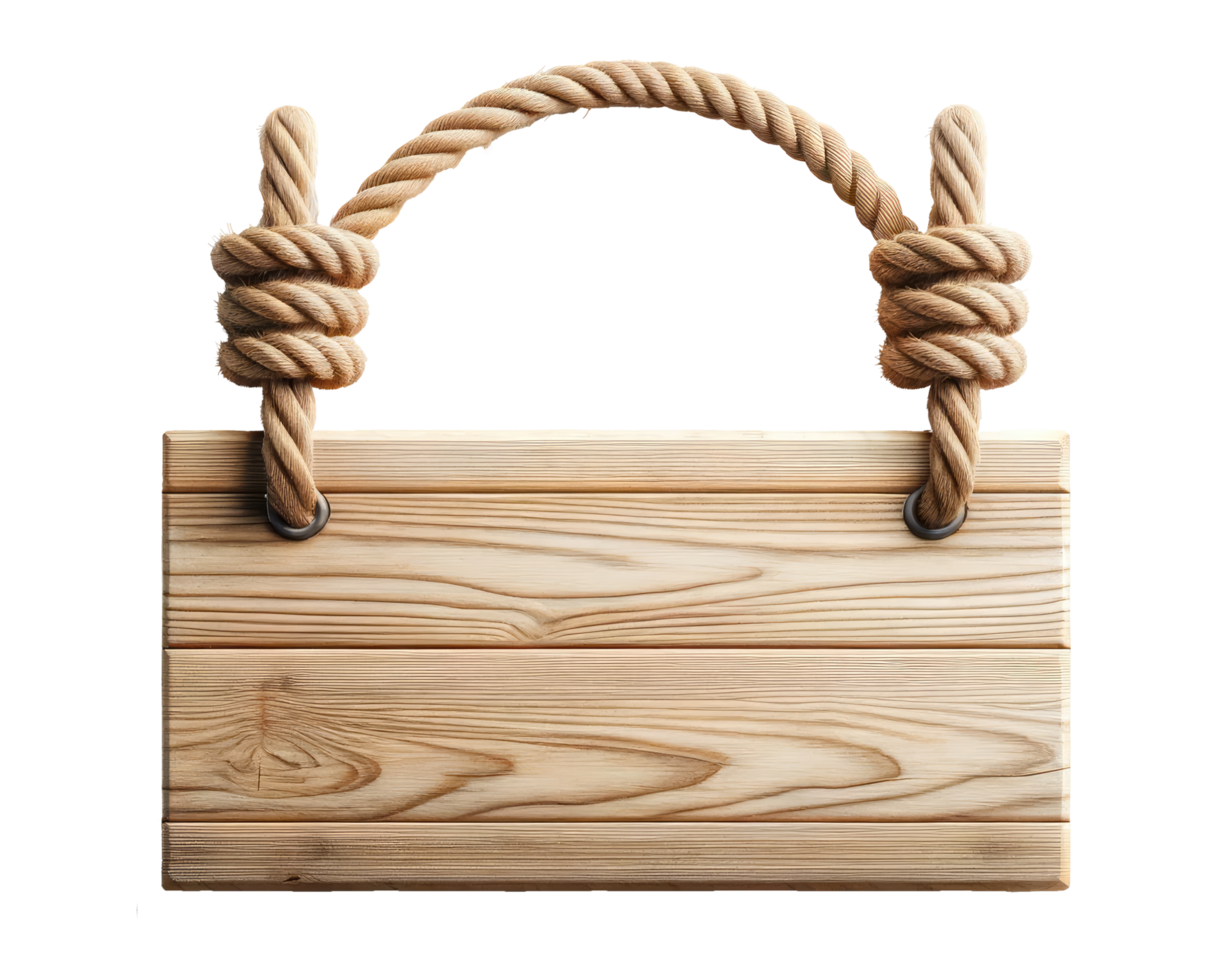 AI generated Wooden Signboard with Rope Hanger Isolated png