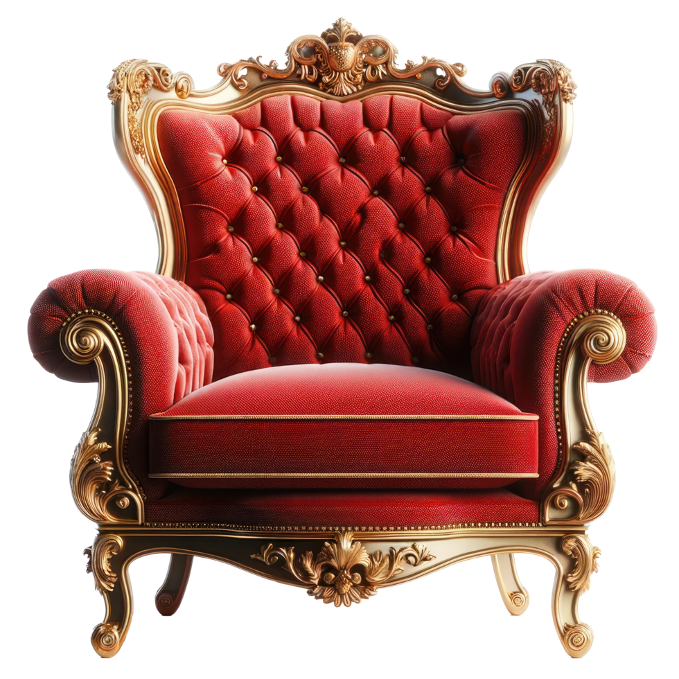 AI generated Luxurious Red and Gold Baroque Throne Chair isolated png